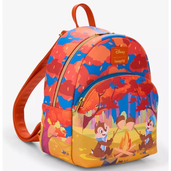 Loungefly Disney Chip N Dale Mini Backpack Campfire Acorns Forest Bag New - Picture 2 of 4